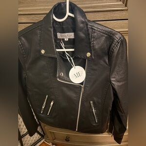 Wanna and Me Black Polyurethane Leather Moto Jacket